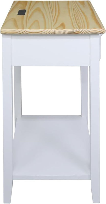 Casual Home Owl Night Stand with USB Port Charging Station and Drawer, 17.5" W x 14.25" D x 24.5" H, Natural White