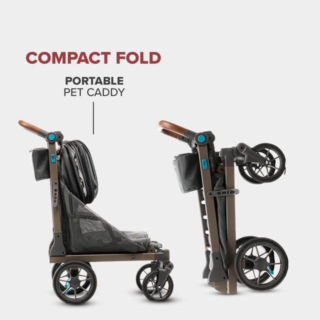 Pet Two Foldable Cart - Adjustable & Portable Pet Stroller with Caddy, Foam Filled Rubber Wheels, Storage - Carriage for Small & Medium Dogs, Cats Under 75 lbs-Mewly Pet
