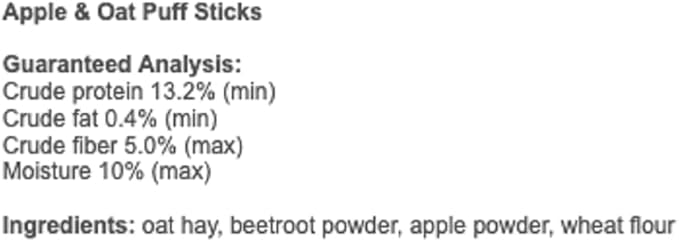 Apple & Oat Puff Sticks (6 oz.) - Healthy Natural High Fiber Chew Treat Made with Oat Hay - Rabbits, Guinea Pigs, Hamsters, Chinchillas, Degus, Prairie Dogs, Squirrels, Skunks, Opossums, Small Pets-Mewly Pet