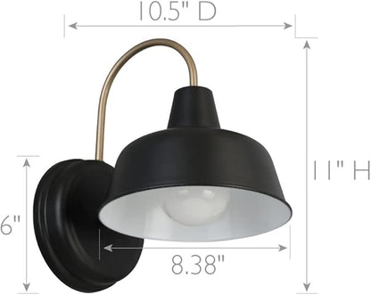Design House Mason Barn Light Indoor/Outdoor Wall Mount Modern Industrial Farmhouse Wall Light for Patio, Garage, Bathroom, Office, Kitchen, 8-Inch, Matte Black and Gold, 588285