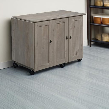 Sauder Craft Cart Storage Cabinet, Rolling Sewing Table with Expandable Top, Mystic Oak