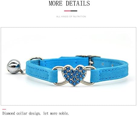 CHUKCHI Pink Soft Velvet Safe Cat Adjustable Collar with Crystal Heart Charm and Bells 8-11 Inches (Blue)-Mewly Pet