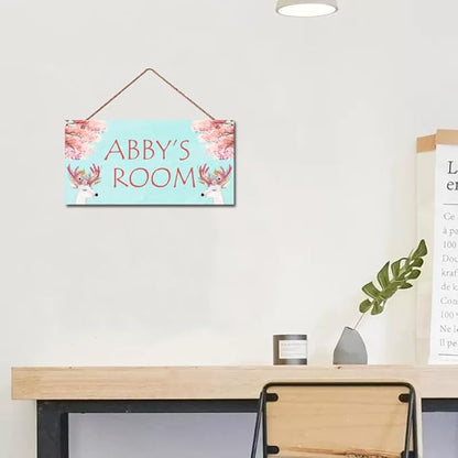 Personalized Sign, Cute Deer Sign, David's deer Flowers Kids Room Custom Name Door Wall Decor, Floral Nursery Art Plate For Boys Room Girls Bedroom Little Man Cave