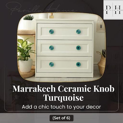 Perilla Home Set of 6 Ceramic Knobs Decorative Round Knobs for Home Kitchen Cabinet Vintage Hardware Cupboard Door Dresser Wardrobe Drawer Pulls (Turquoise)