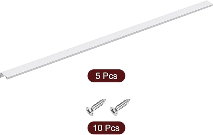 uxcell Cabinet Finger Edge Pull, 5pcs 800mm / 31.5" Aluminum Alloy Back Mount Hidden Cabinet Pulls Concealed Handle for Home Kitchen Drawer Cabinet, Silver