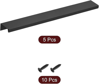 uxcell Cabinet Finger Edge Pull, 5pcs 250mm / 9.84" Aluminum Alloy Back Mount Hidden Cabinet Pulls Concealed Handle for Home Kitchen Drawer Cabinet, Black