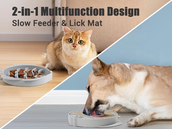 Coomazy 2-in-1 Silicone Slow Feeder Dog Cat Bowls, Interactive Puzzle Toy for Pets Dry/Wet Food Training, Keeps Dogs Cats Busy, Prevents Puppy Kitty Overeating (Smoky Gray, 1.2 Cup)-Mewly Pet
