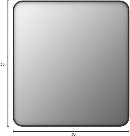 30x36 Black Matte Bathroom Mirror, Rectangle Framed Vanity Mirror for Wall, Rounded Corner, Anti-Rust, Shatterproof (Horizontally/Vertically)