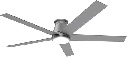 wurzee 60 Inch Flush Mount Ceiling Fan, Matte Silver Low Profile Fan Reversible DC Motors, Dimmable, Timer, Noiseless, Ceiling Fan for Indoor & Outdoor Bedrooms, Living Rooms