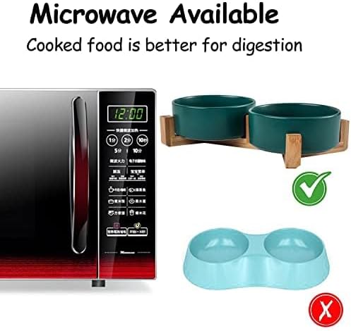 Petygooing Dog Bowls,Green Ceramic Cat Dog Bowl Set with Stand for Food and Water Feeder,Non-Slip Cute Modern Pet Dishes for Cats Small Size Dogs Puppy (13.5OZ/5.1 in)-Mewly Pet