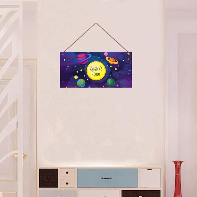 Personalized Sign Outer Space Room Décor Kids Room Decor, Sun Earth Theme Little Man Cave Wall Art Decor for Nursery, Solar System Nursery Door Decor for Toddler Baby Boys Room
