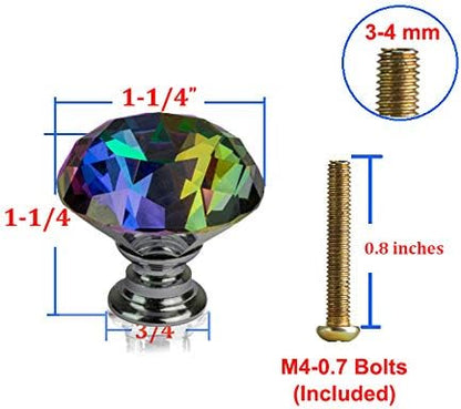 DEELF 25 Packs Crystal Cabinet Knobs Drawer Pulls and Knobs Diamond Dresser Handles Crystal Pulls for Drawers - 30 mm Colorful Glass Cabinet Knob with Silver Base
