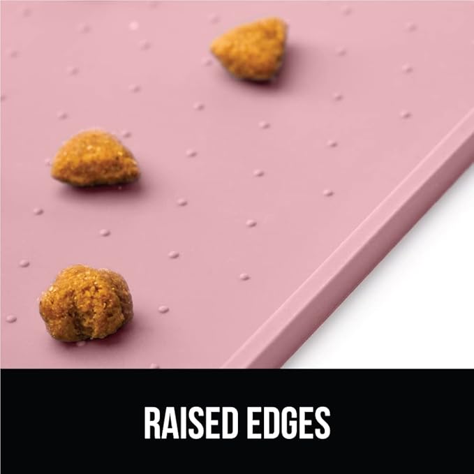 GORILLA GRIP 100% Waterproof Raised Edge BPA Free Silicone Pet Feeding Mat, Dog Cat Food Mats Contain Spills Protects Floors, Placemats for Cats and Dogs Water Bowl, Pets Accessories 28x18 Pink-Mewly Pet