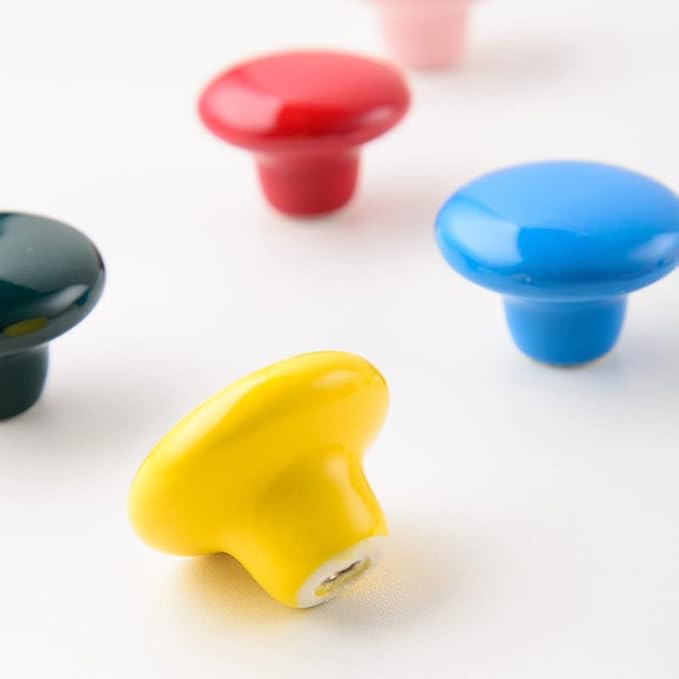 HUAMULAN 15PCS Glossy Ceramic Knobs Button Round Mushroom Cabinet Dresser Vintage Pulls Door Handles Cupboard Wardrobe Drawer, Dia. 1.5 inch 38mm, Light Yellow