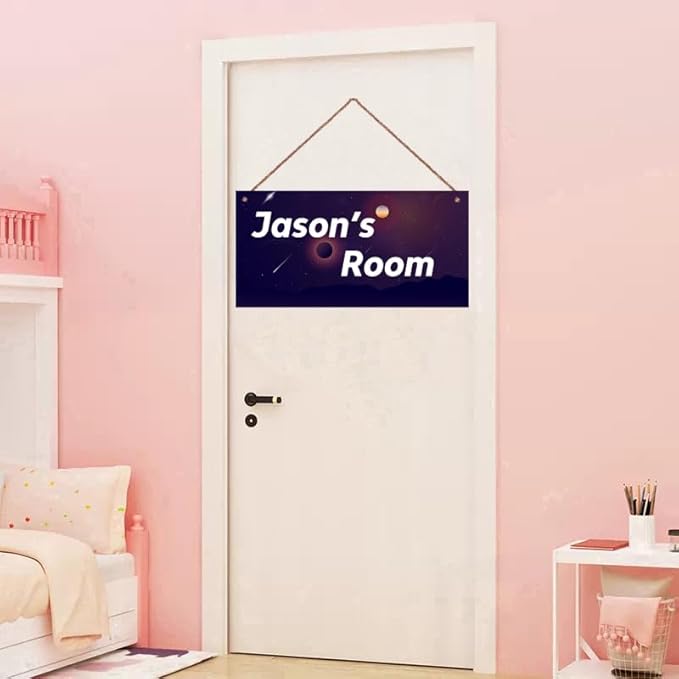 Personalized Sign Fantasy Universe Themed For Kids Room Nursery Door Decor,Custom Name Satrs Wall Art Decor Decorative Plate for Boys Bedroom Girls Room Baby Game Room