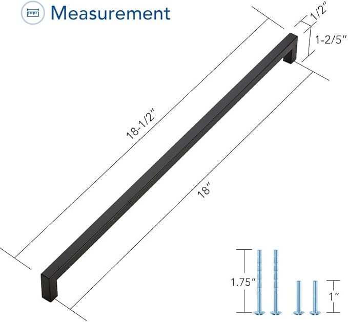 Ravinte 5 Pack Black Cabinet Pulls 18 Inch Square Kitchen Cabinet Handles Matte Black Kitchen Hardware for Drawer Pulls Drawer Handles Come with Screwdriver