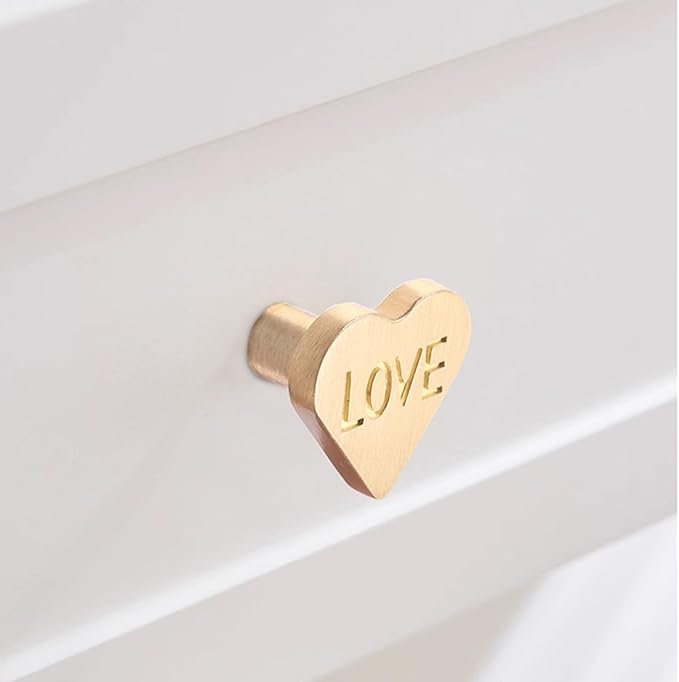 4Pcs Brass Knobs for Kids Cute Decorative Handles for Boys and Girls (Heart)