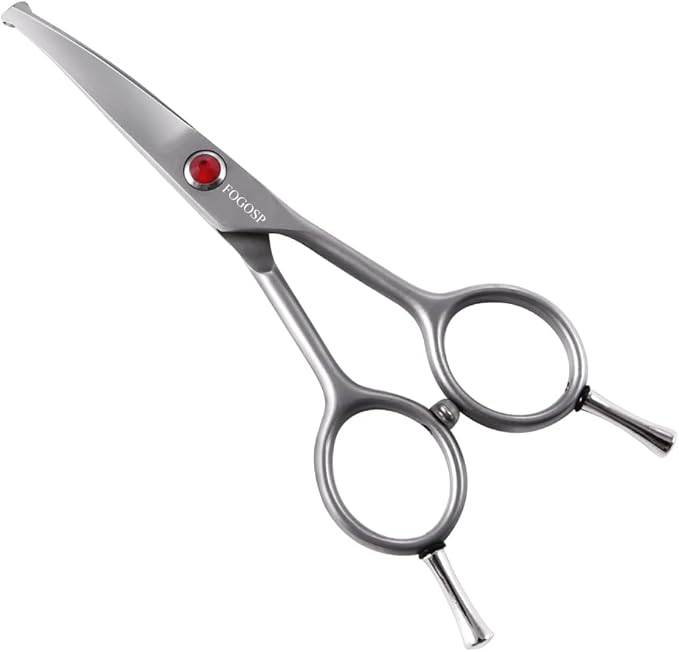 4.5" Curved Dog Scissors for Grooming Face and Paws with Safety Round Tip for Small Dogs Face Paw Ears Trimmer Professional Small Cat Grooming Shears (4.5" Curved, Gray)-Mewly Pet
