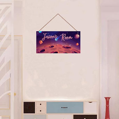 Personalized Outer Space Sign Universe Theme Art Décor For Kids Room Custom Name Moon Door Wall Art Decor For Little Man Cave, Stars Floral Nursery Art Girls Room Boys Bedroom