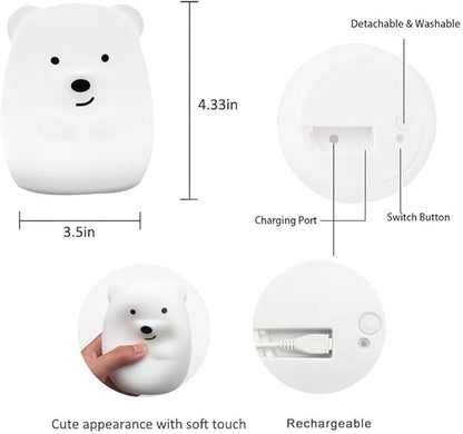 Bear Night Light for Kids, Rechargeable LED Children Lamp, Soft Silicone (BPA Free) for Baby/Boy/Girl/Adult, Remote & Touch Control Adjustable Brightness and Color (9 Colors), Eye Caring