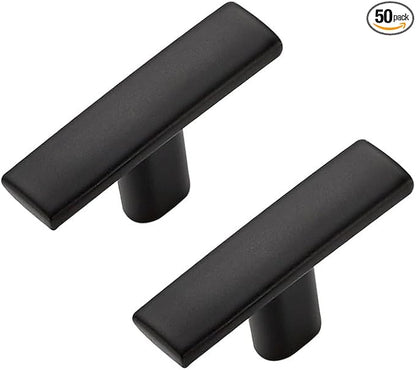 50 Pack Black Cabinet Pulls - Curved Matte Knobs for Kitchen Drawer Solid Dresser Hardware 1-3/4 Inch Length Single Hole