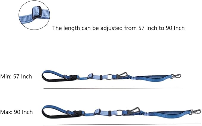 Hands Free Dog Leash for Large Medium Dogs Heavy Duty Bungee Reflective Adjustable Waist Leashes for Walking Running with Car Buckle 4-6FT (Blue)-Mewly Pet