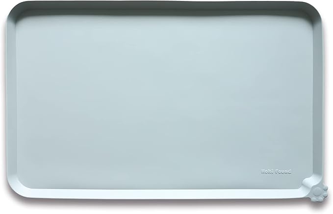 Hoki Found Silicone Pet Food Tray - High-Lips Dog Cat Bowl Mats - Waterproof Dog Cat Food Mats - Battleship-Mewly Pet