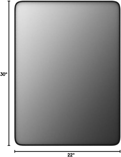 22x30 Inch Black Metal Framed Mirror for Bathroom, Matte Black Vanity Mirror, Rounded Rectangle Bathroom Mirror, Anti-Rust, Shatterproof (Horizontal/Vertical)
