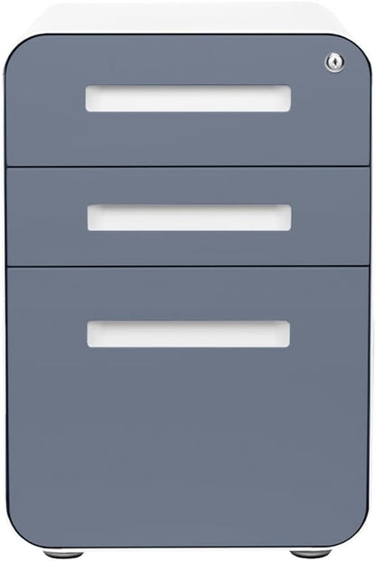Laura Davidson Furniture Stockpile 3 Drawer File Cabinet with Lock - Under Office Desk Metal Filing Cabinet, Legal/Letter File Folders, Wheels and Stationary Feet, Pre-Assembled, Coastal Blue