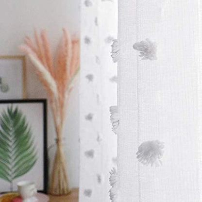 MYSKY HOME Pom Pom White Sheer Curtains for Bedroom Girls Room Curtains 72 Inches Long for Nursery Kids Light Filtering Boho Window Drapes, Rod Pocket, 38" Wide, 2 Panels