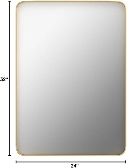 VooBang Bathroom Mirror 24x32 inch, Gold Gorgeous Deep Frame Wall Mirror, Modern Round Corner Bathroom Vanity Mirror for Bedroom, Living Room, Hanging or Leaning Horizontal or Vertical, Gold