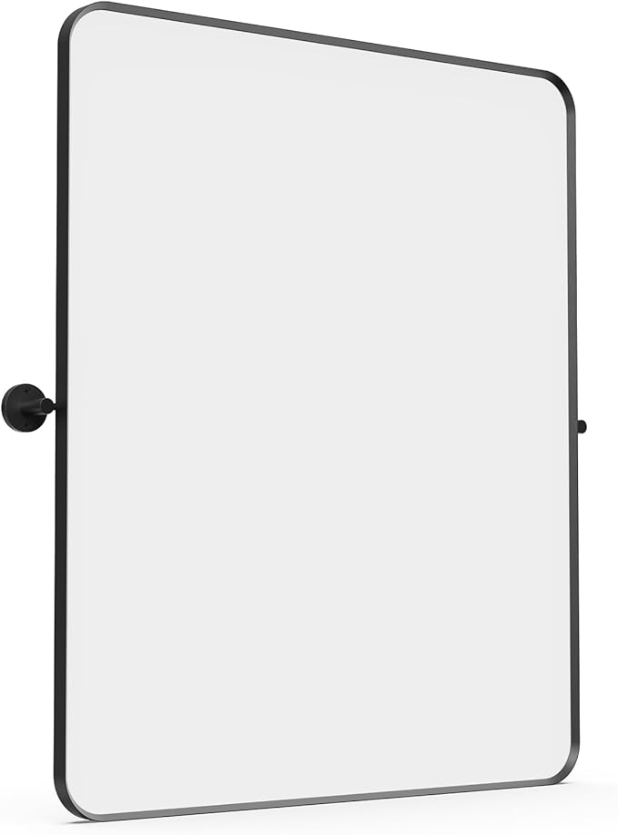 24" x 36" Pivot Rectangle Bathroom Mirror Tilting Beveled Black Metal Framed Vanity Mirrors for Wall, Tempered Glass