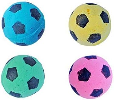 Cat Toy, Foam Sponge Soccer Ball (12 Pack), Interactive Pet Kitten Cat Exercise Toy Balls, Soft, Bouncy, Noise Free, Indoor, Pink, Yellow, Blue, Green-Mewly Pet