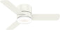 Hunter 44 inch Indoor Ceiling Fan with Light and Remote Control - For Bedroom or Living Room, Low Profile Mount, White Modern Ceiling Fan with LED Light, Quiet, 3 Blades - Minimus 59452, Fresh White