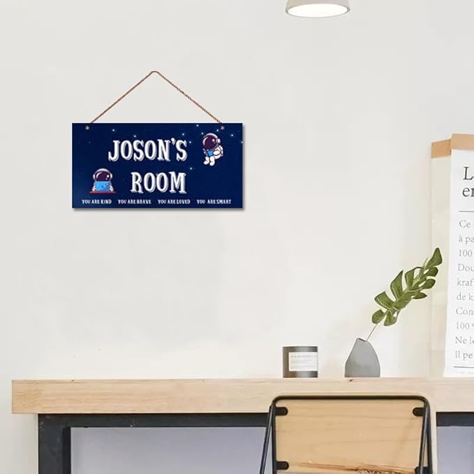 Personalized Astronaut Sign Door Art Decoration Exquisite Decorative Signs Custom Name for Nursery Bedroom Kids Room Wall Art Decor Outer Space Theme Decor For Boys Room