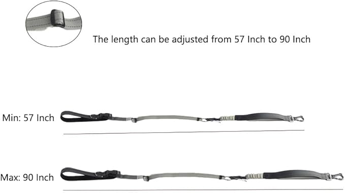 Hands Free Dog Leash for Large Medium Dogs Heavy Duty Bungee Reflective Adjustable Waist Leashes for Walking Running with Car Buckle 4-6FT (Grey)-Mewly Pet