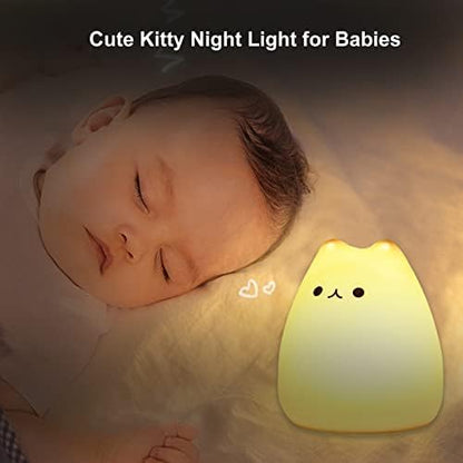 ZKLiLi Cute Cat Lamp, Night Light for Girls Bedroom, Kitty Lamp Birthday Gifts for Kids Baby Toddler Teen Portable Silicone Kawaii Nightlight Nursery Room Decor (Battery Cat)