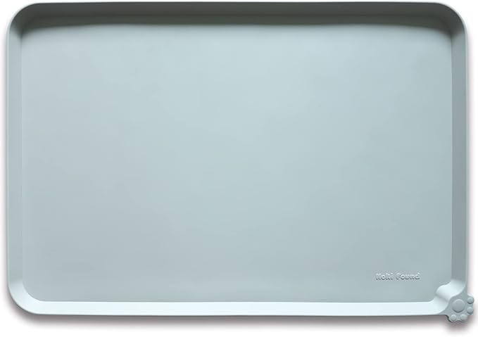 Hoki Found XX-Large Silicone Pet Food Mats Tray - Non Slip Pet Dog Cat Bowl Mats Placemat - Pet Water Mats for Carpet -Dog Pet Cat Feeding Mat - Waterproof Dog Cat Food Mats -Battleship-Mewly Pet