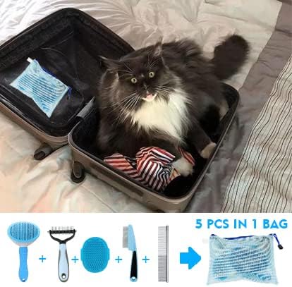 Dog Brush Grooming Kit 5PCS - Dog Brushes for Grooming, Dog Brush for Shedding,Puppy Brush and Flea Comb for Dogs, Slicker Brush Comb and Dog Hair Brush Set Blue-Mewly Pet