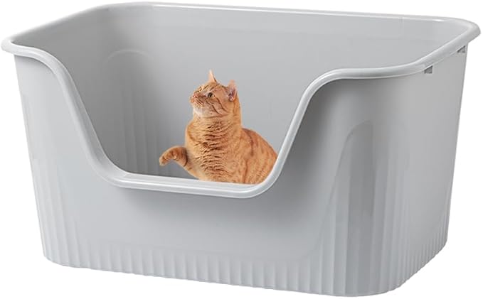 Vealind Jumbo Litter Box, XL Litter Boxes for Big Cats, Extra Large Space, High Sided Litter Pan, Leak-Proof & Anti-Splashing, Easy Clean & Durable (25” * 17” * 13” Grey)-Mewly Pet