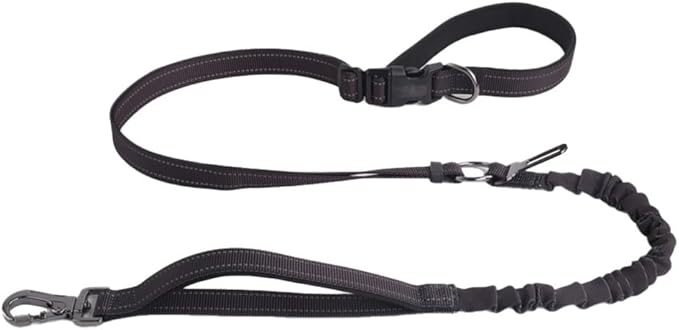 Hands Free Dog Leash for Large Medium Dogs Heavy Duty Bungee Reflective Adjustable Waist Leashes for Walking Running with Car Buckle 4-6FT (Black)-Mewly Pet