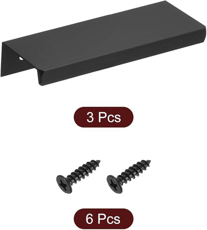 uxcell Cabinet Finger Edge Pull, 3pcs 80mm / 3.15" Aluminum Alloy Back Mount Hidden Cabinet Pulls Concealed Handle for Home Kitchen Drawer Cabinet, Black
