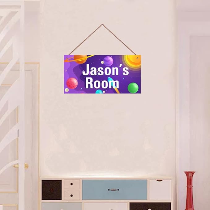 Personalized Sign, Galaxy Signs,Custom Name Wall Door Sign, Baby Nursery Art For Kids Room Outer Space Theme Decor Rocket Stickers For Boys Room Girls Bedroom Little Man Cave