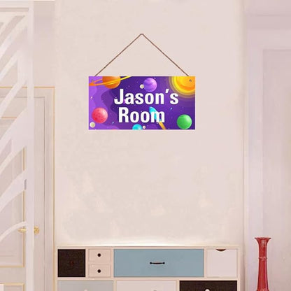 Personalized Sign, Galaxy Signs,Custom Name Wall Door Sign, Baby Nursery Art For Kids Room Outer Space Theme Decor Rocket Stickers For Boys Room Girls Bedroom Little Man Cave