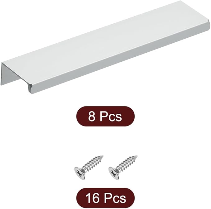 uxcell Cabinet Finger Edge Pull, 8pcs 150mm / 5.91" Aluminum Alloy Back Mount Hidden Cabinet Pulls Concealed Handle for Home Kitchen Drawer Cabinet, Silver