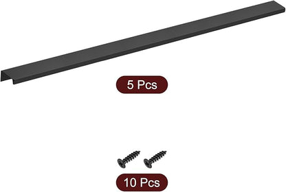 uxcell Cabinet Finger Edge Pull, 5pcs 500mm / 19.69" Aluminum Alloy Back Mount Hidden Cabinet Pulls Concealed Handle for Home Kitchen Drawer Cabinet, Black