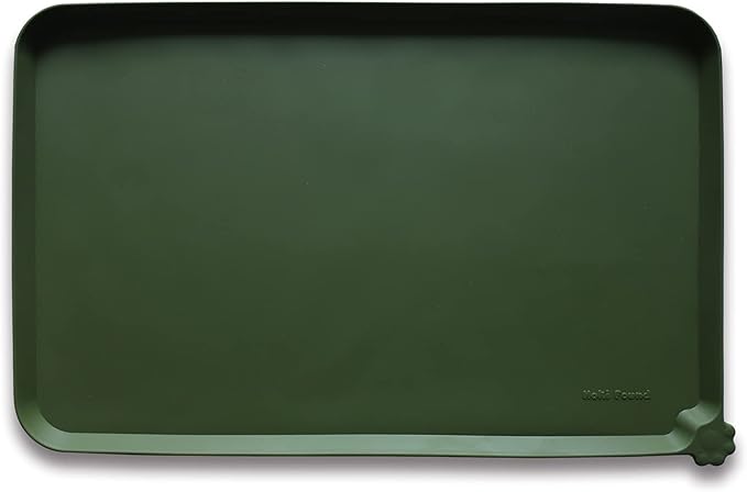 Hoki Found XX-Large Silicone Pet Feeding Mats - Non Slip Cat Dog Bowl Mats - Waterproof for Carpet - Dark Olive-Mewly Pet