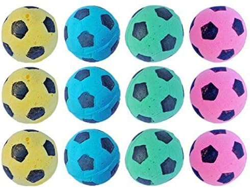 Cat Toy, Foam Sponge Soccer Ball (12 Pack), Interactive Pet Kitten Cat Exercise Toy Balls, Soft, Bouncy, Noise Free, Indoor, Pink, Yellow, Blue, Green-Mewly Pet