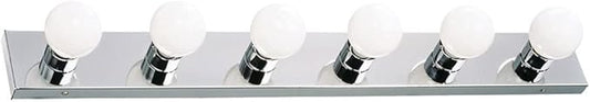 Design House Vanity Lights, 6 Linear Lights, Dimmable, Horizontal or Vertical Use, Uses (6) 60W Bulbs, For Bathroom/Makeup Vanity, Polished Chrome, 36.0 in. L x 4.33 in. H x 2.0 in. D, 500942