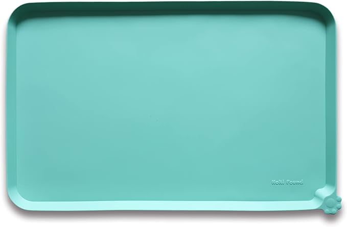 Hoki Found Large Silicone Non Slip Pet Food Mats - Tray for Dogs and Cats - Waterproof Feeding Mats - Cool Mint-Mewly Pet